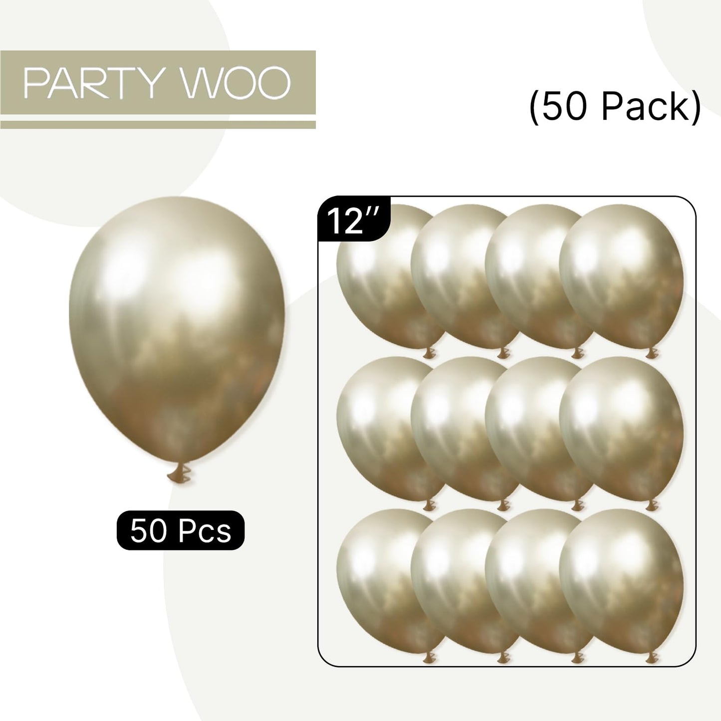 PartyWoo Metallic Gold Balloons 50pcs 12 Inch Chrome Gold Latex Helium Balloons for Birthday Graduation Baby Shower Anniversary Wedding Bachelorette Christmas New Year Party Decorations Gold-G128