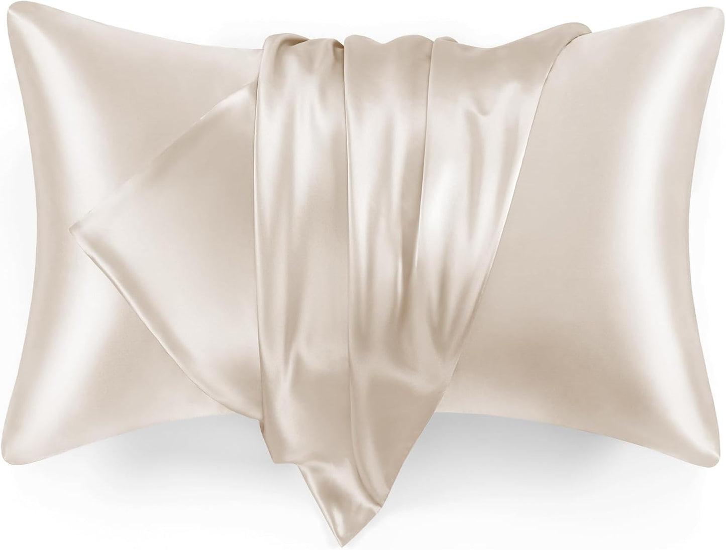 Love's Cabin Satin Pillowcase Set - Cooling Standard Size 20x26 Pillow Covers for Hair & Skin - Silky Smooth Beige