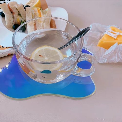FINGERINSPIRE 2 Cloud Shaped Acrylic Coasters 5.1x6.4inch Clear Iridescent Irregular Creative Decorative Plate for Kitchen Counter, Dresser, Office Desk