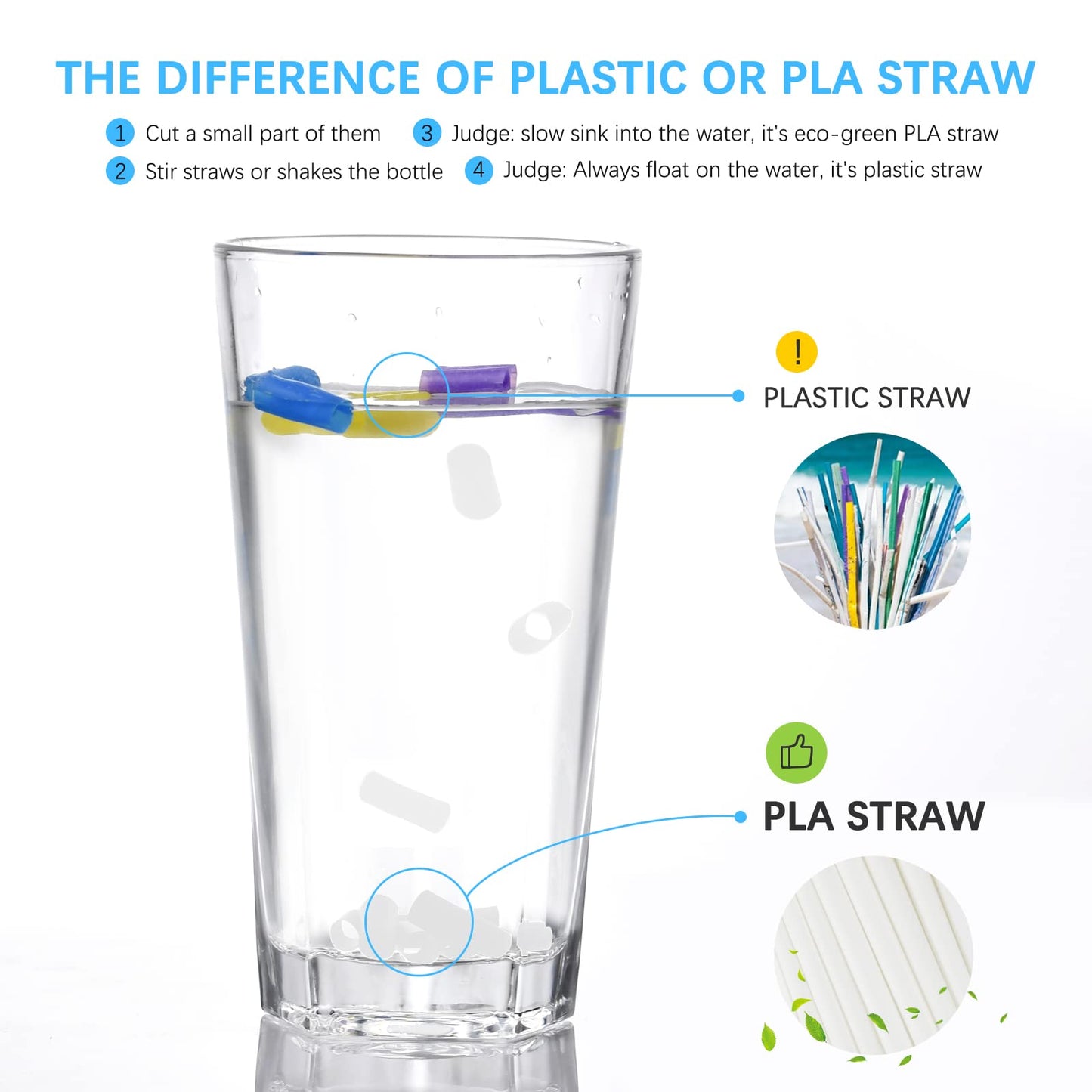 Plasticless 100P PLA Disposable Drinking Straws Corn Plant Based Biodegradable Straws, BPA Free Compostable Straw (100 Pack White Individually Wrapped Straws)