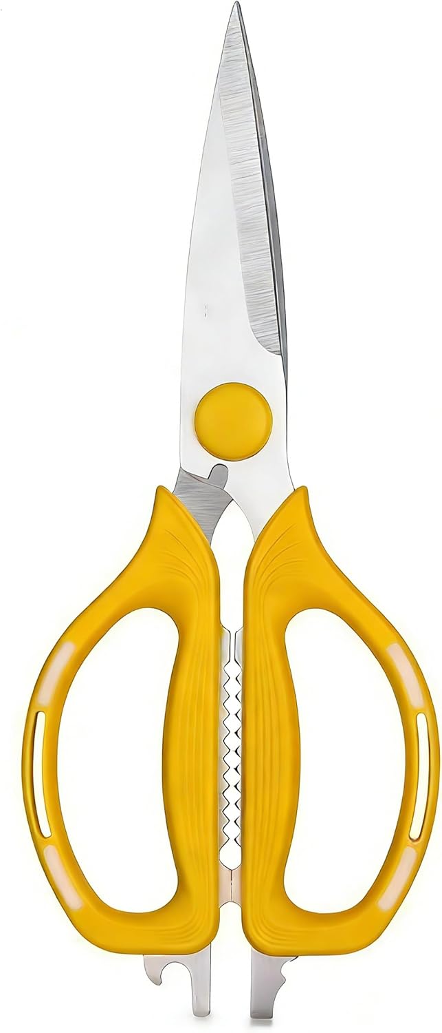 Skiennix Kitchen Shears - 8-in-1 Multifunction Japanese Stainless Steel Scissors | Dishwasher Safe, Comfort Grip, Yellow