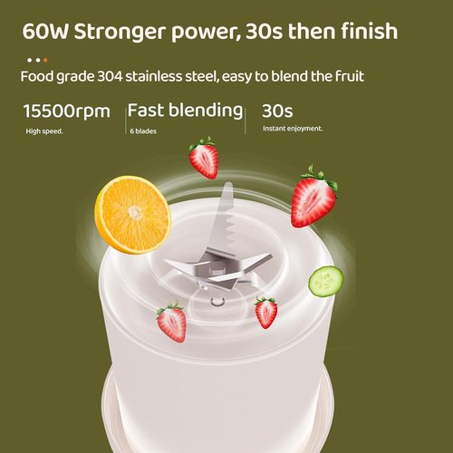 Asa Vea Mini Blender - Portable Rechargeable Smoothie Maker with 4 Blades | 11 oz Pink for Travel & Camping
