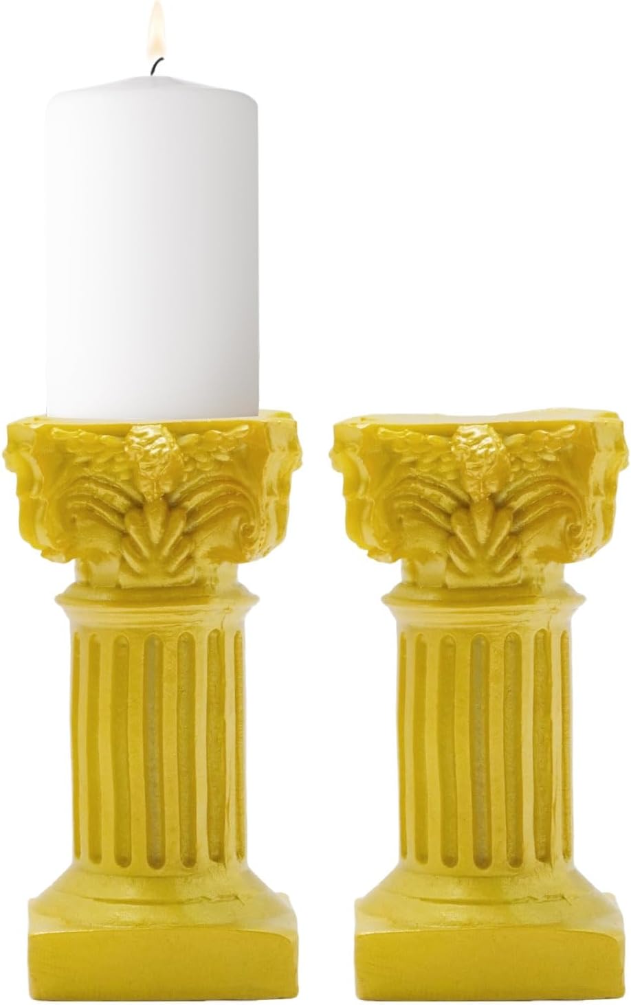Saihisday Miniature Roman Pillar Candle Holders - 5Pcs Resin Column Figurines for Wedding & Christmas Decor | Yellow
