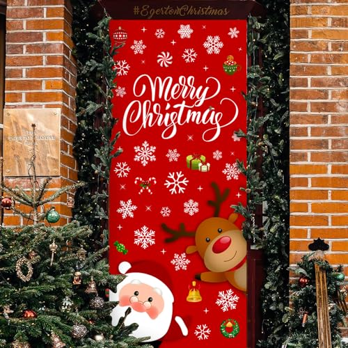 IMISHM Christmas Door Cover Santa Elk Festive Wall Banner 70x30 Inches