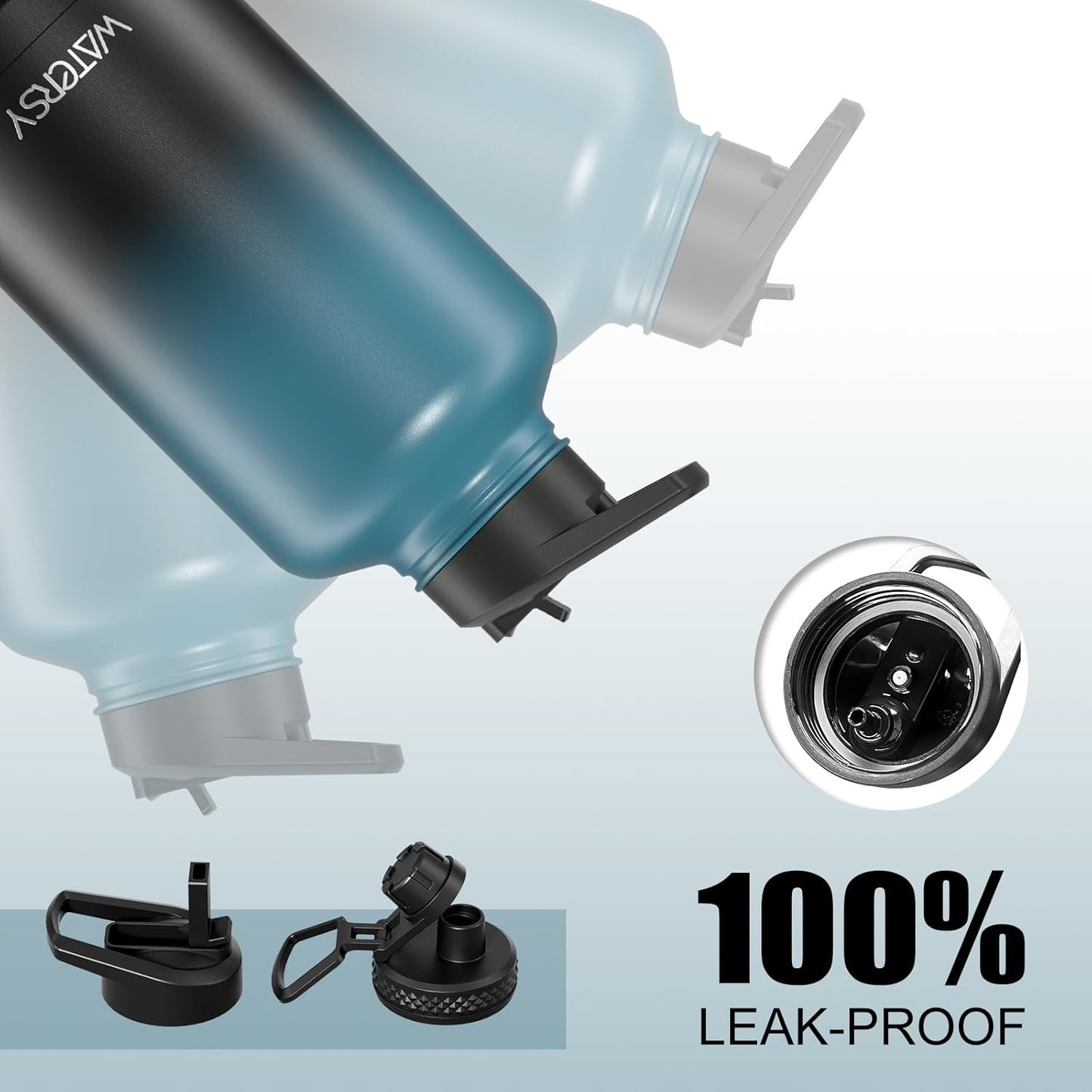 Skiennix 64oz Insulated Water Bottle - Cold for 48 Hours, BPA Free, Leak Proof, Half Gallon Flask | Black/Blue