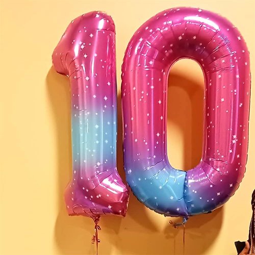 Gradient Blue Pink 2 Balloons, 40 Inch Giant Helium Foil Number 0-9 Rainbow 2th Birthday Balloon for Girls, Self Inflating Starry Digit 2 Balloons for Women Anniversary Party Decorations Supplies