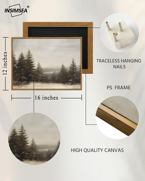 InSimSea Framed Canvas Wall Art - Winter Pine Tree Forest Decor for Living Room & Bedroom | 12x16 Inch