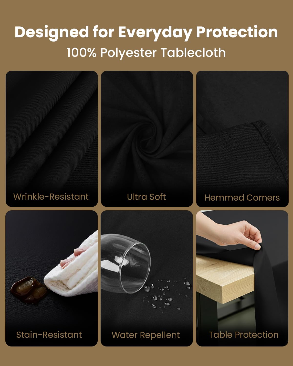 Utopia Kitchen Rectangle Table Cloth 2 Pack(60x102 Inches, Black), Tablecloth Machine Washable, Polyester Table Cover for Dining, Buffet Parties, Picnics, Events, Weddings and Restaurants