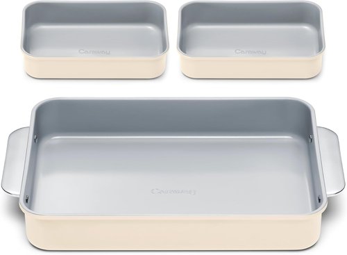 Caraway Nonstick Baking Pan Set - 2x 9" x 6.5" & 1x 9" x 13" - Non-Toxic, PTFE & PFOA Free - Deep Ceramic for Casseroles & Lasagna - Cream