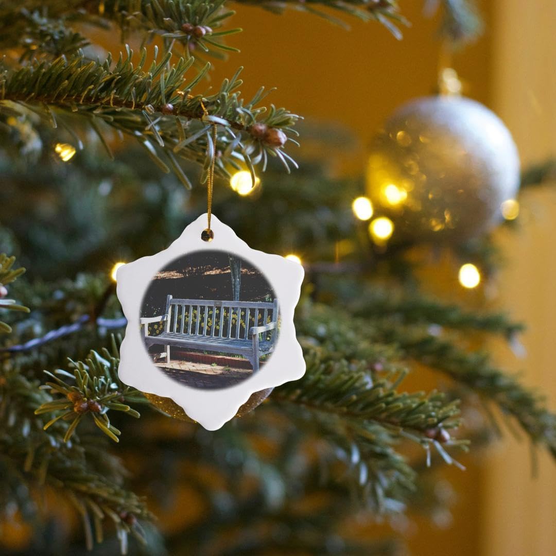 Spring Flowers Wooden Bench Snowflake Ornament - 3DRose Sit and Relax Decor