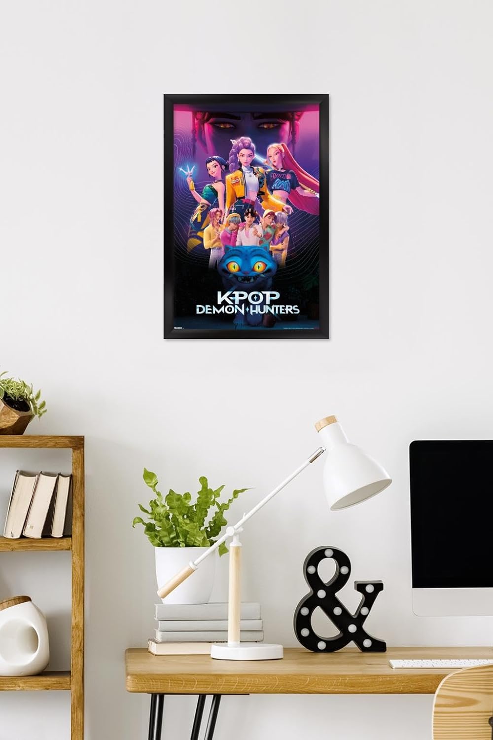 Netflix KPop Demon Hunters Wall Poster - Black Framed, 22.4L x 14.7W for Stylish Decor