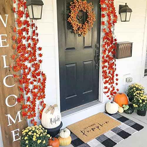 Sggvecsy 12 Pack 92Ft Fall Leaf Garland Artificial Maple Leaves Silk Autumn Hanging Vines Red Ivy Garland for Thanksgiving Home Wedding Party Garden Fireplace Christmas Decor