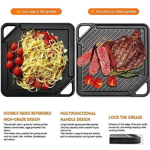 GGC 10x10 Reversible Cast Iron Grill & Griddle for Single Burner Stove