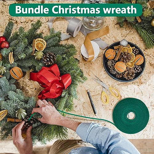 RunNico 50 ft Christmas Garland Ties - Green, Nylon Hook & Loop Cable Bundling Straps