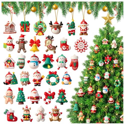 32PCS Christmas Santa Ornaments Set with Strings for Tree Decoration