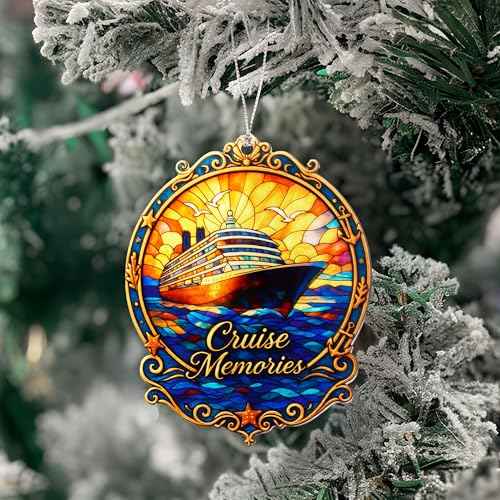 Cruise Memories Ornament ? Nautical Decor | Ocean Sunset ? Travel Keepsake Card ? Christmas Ornament 2025 ? Suncatcher Effect Window ? White elephant gifts - Xmas Tree Funny Decoration