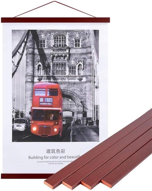 Benjia Magnetic Poster Hanger - Mahogany Wood Frame for 12x18, 12x16, 12x24 Prints | Easy Wall Display
