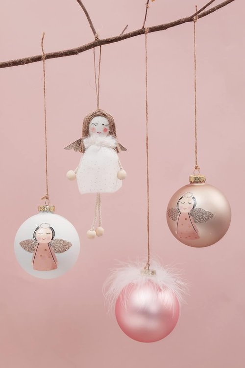 DN DECONATION Pink Christmas Ornaments - Girly Angel Tree Decor | Glass Ball for Festive Celebrations