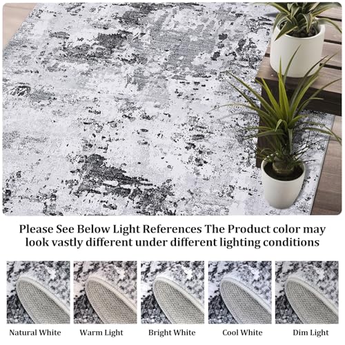 ROYHOME 10' x 13' Grey Abstract Area Rug - Washable Living Room Decor