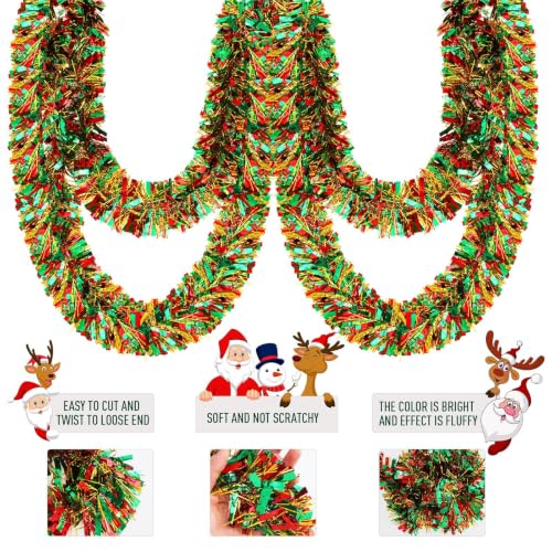 131ft Red Green Christmas Tinsel Garland - 40m Multi Color Classic Decor, Riceshoot