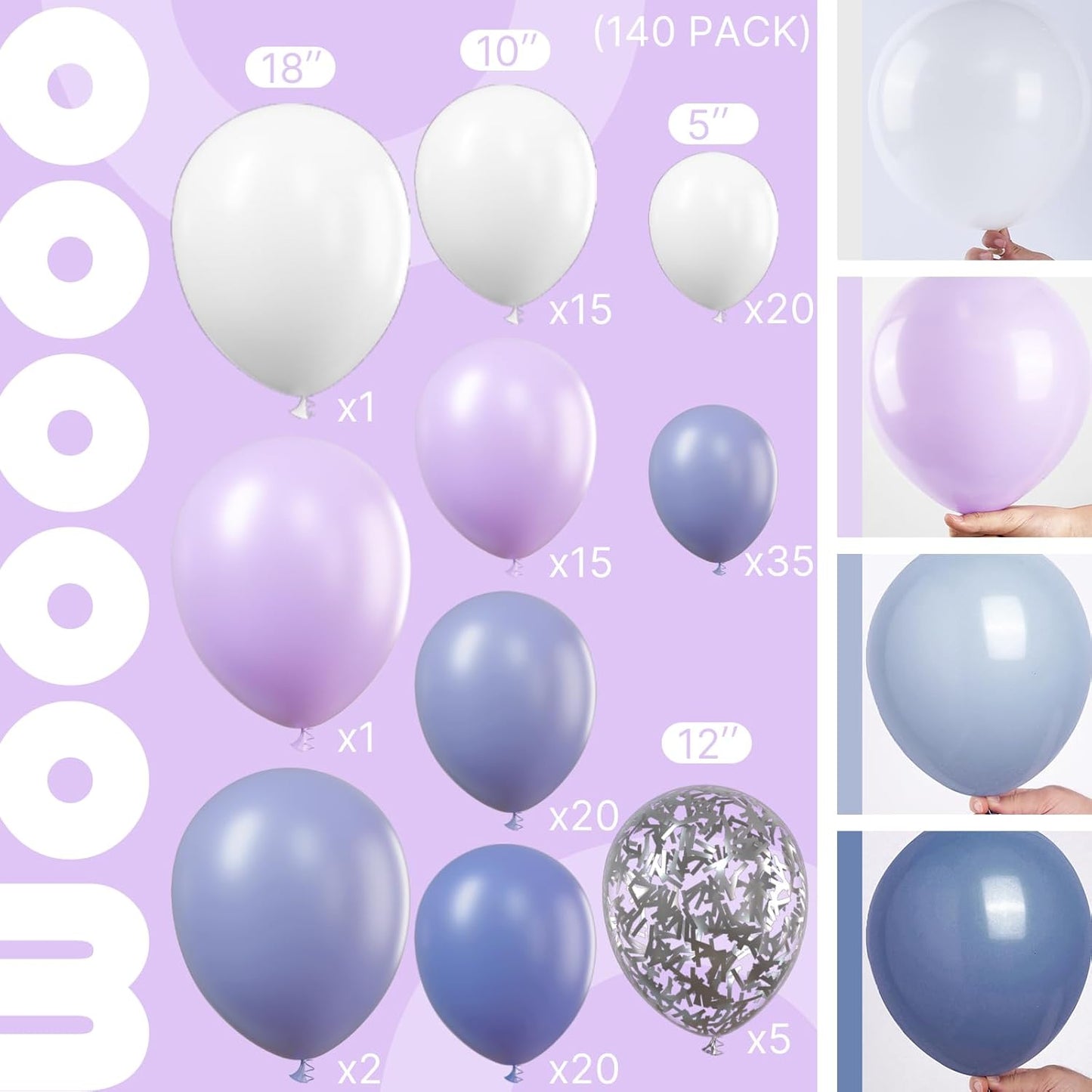 PartyWoo Purple Balloon Arch Kit - 140 Pcs in Shades of Purple for Baby Shower & Birthday Decor | 18, 12, 10, 5 Inch Sizes