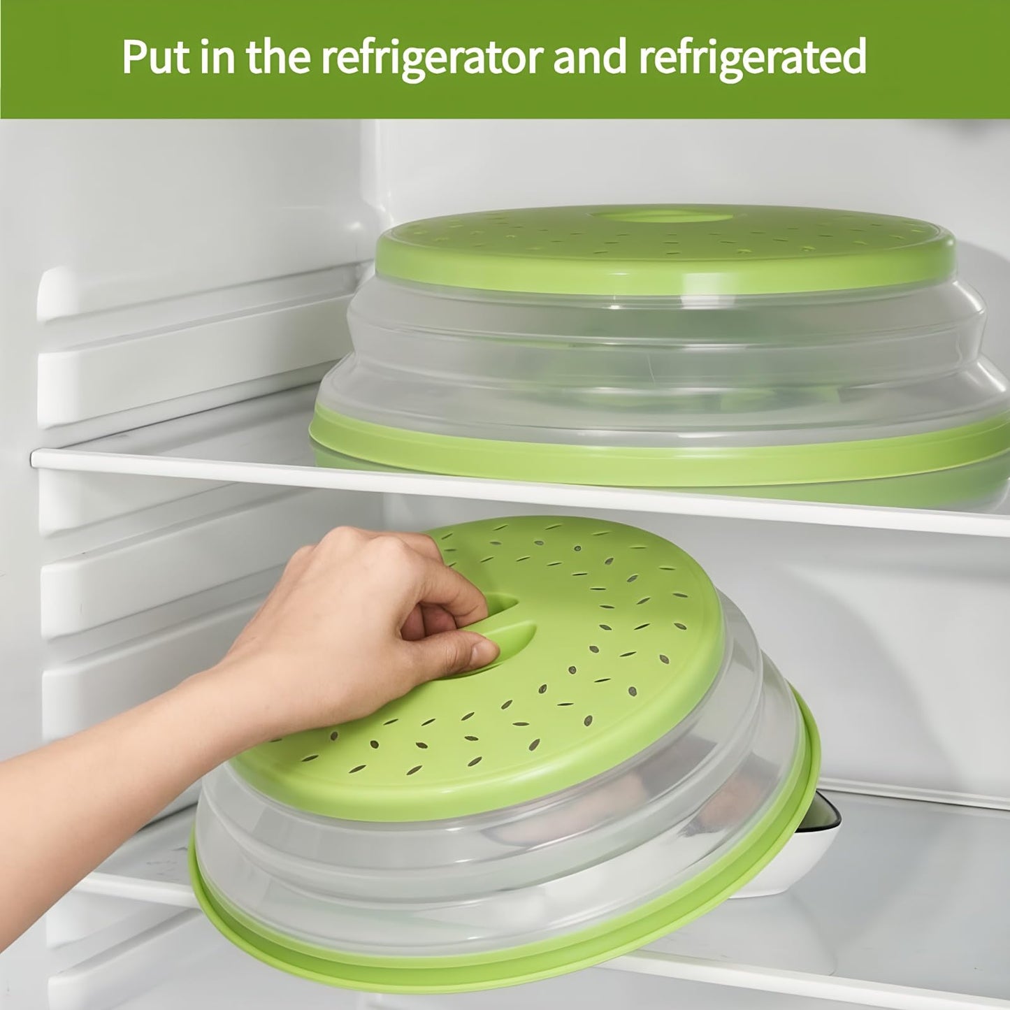 Microwave Splatter Cover for Food, Vented Silicone & Collapsible Splatter Guard Lid,Handle Microwave Plate Covers for Heating Food Bpa-Free Kitchen for Meal Prep, Dishwasher Safe（Green）
