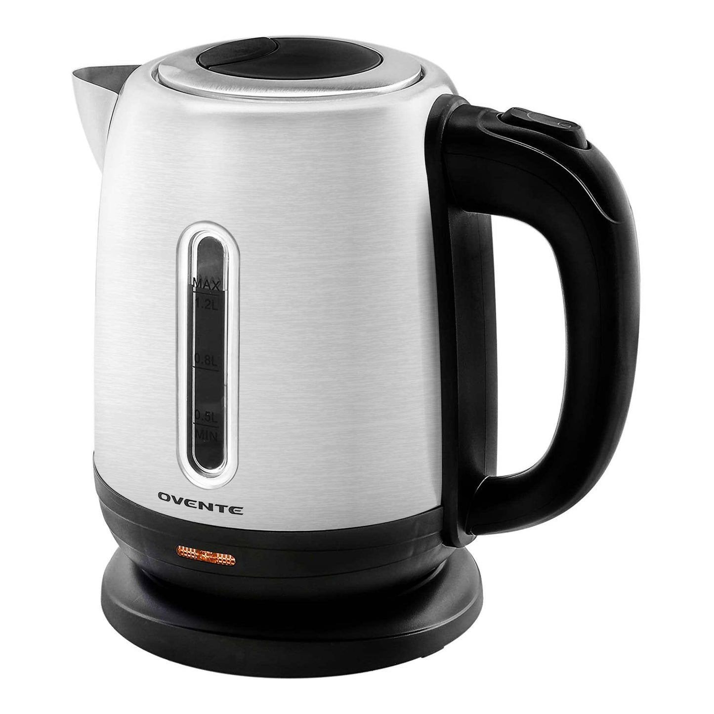 OVENTE Electric Tea Kettle Stainless Steel 1.2 Liter Portable Instant Water Boiler Heater 1100W Power Fast Boiling with Cordless Body and Automatic Shut Off for Coffee Milk Chocolate Silver KS22S