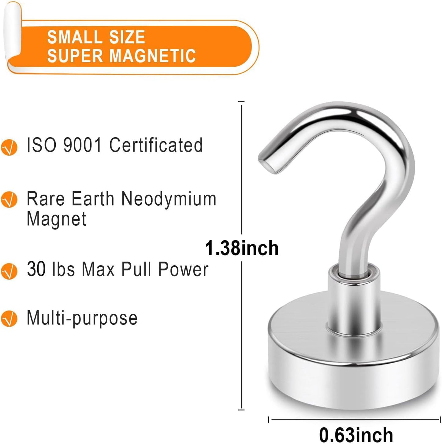 MIKEDE Heavy Duty Black Magnetic Hooks - 30LB Neodymium Magnets for Outdoor & Indoor Use | 35-Pack