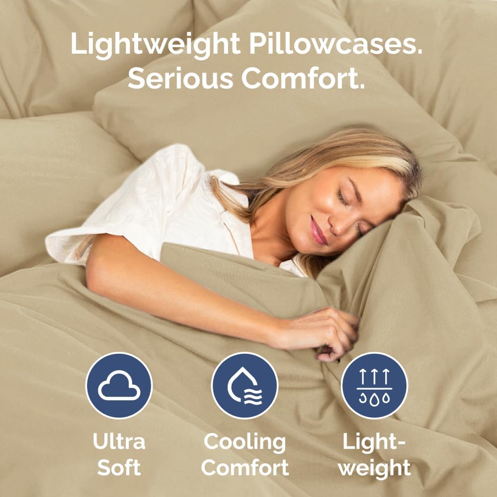 Skiennix Queen Pillow Cases Set of 4 | Ultra Soft Hotel Quality, Wrinkle-Free & Fade Resistant - Beige