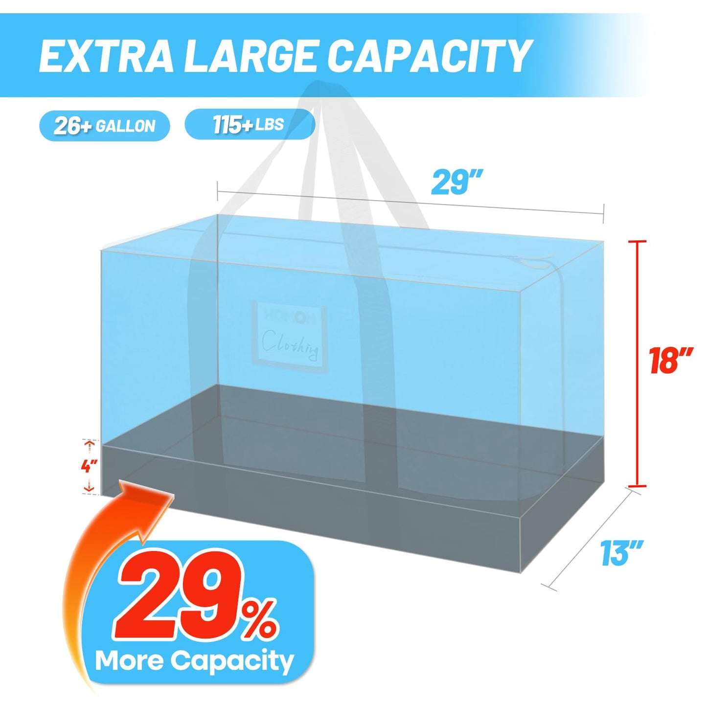 6 Pack Large Moving Bags, 115lb Capacity Heavy Duty Packing Bags with Internal Compression Straps, Storage Bag with Zippers and Strong Handles, Alternative to Moving Boxes -103L,Clear and Black