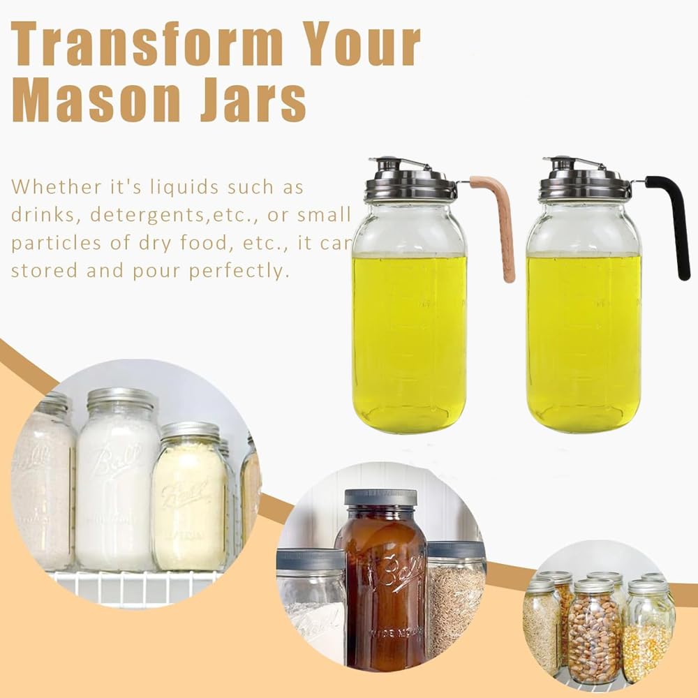 Stainless Steel Mason Jar Lids with Rubber Gasket and Handle,Mason Jar Lids for Wide Mouth,Bottle Cover for Cold Brew Grain Screw Cans Caps (Jars Not Included) (4)