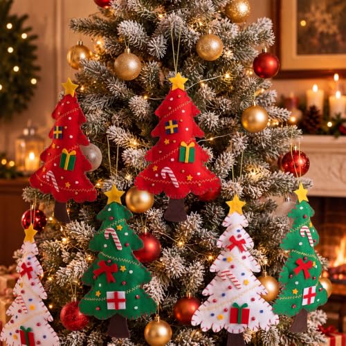 6-Pack 9in Felt Christmas Ornaments Set — 3D Candy Canes & Gift Boxes