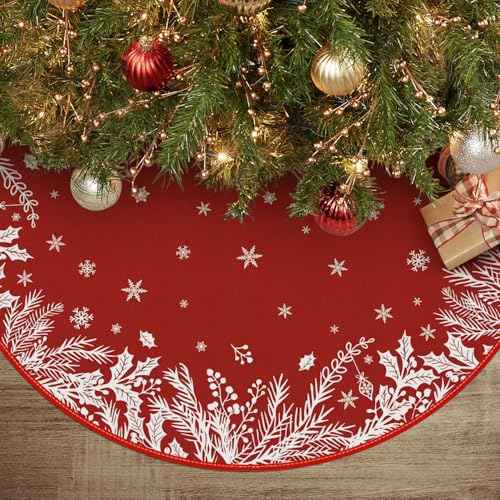 AVOIN colorlife Christmas Tree Skirt 36 Inch, Christmas Plants Snowflake Winter Holiday Tree Mat Decoration