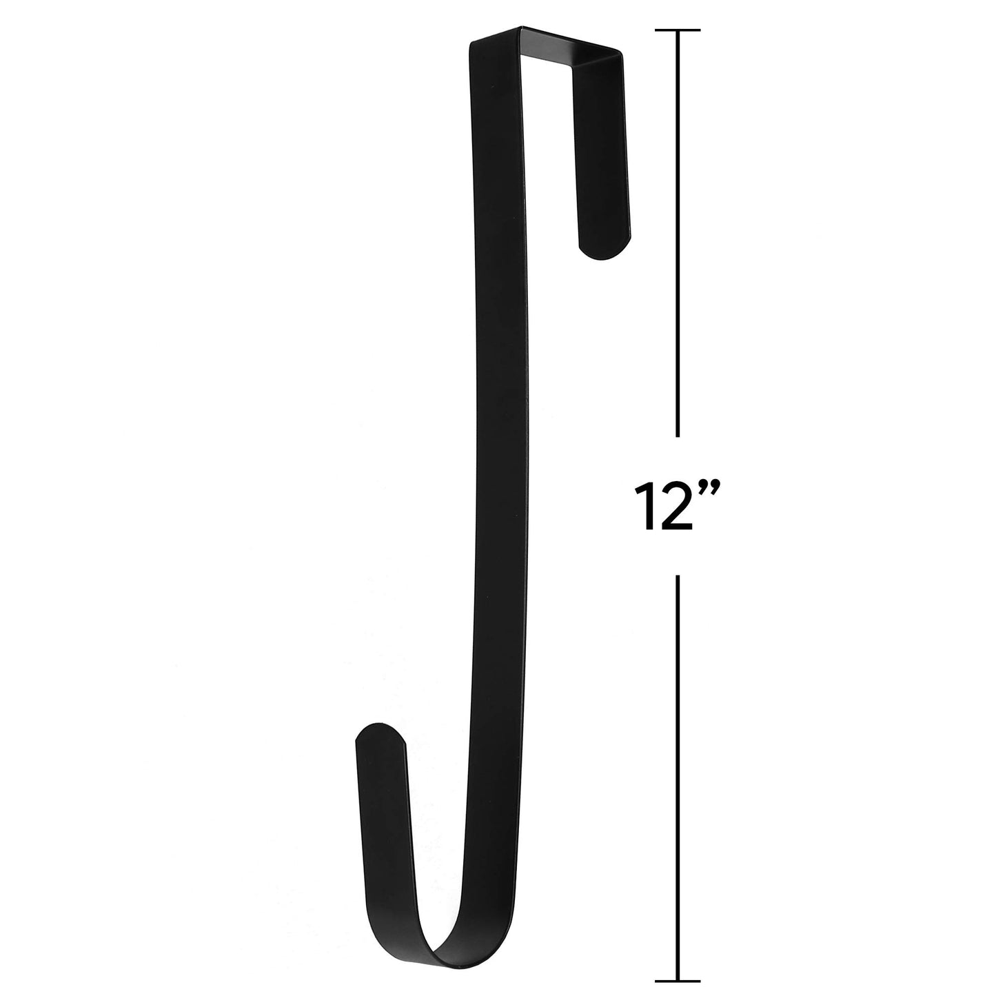 RN'D Over Door Wreath Hanger Hook - Thin Metal Overdoor Wreath Holder Seasonal Hooks for Front or Back Door (Black, 12")