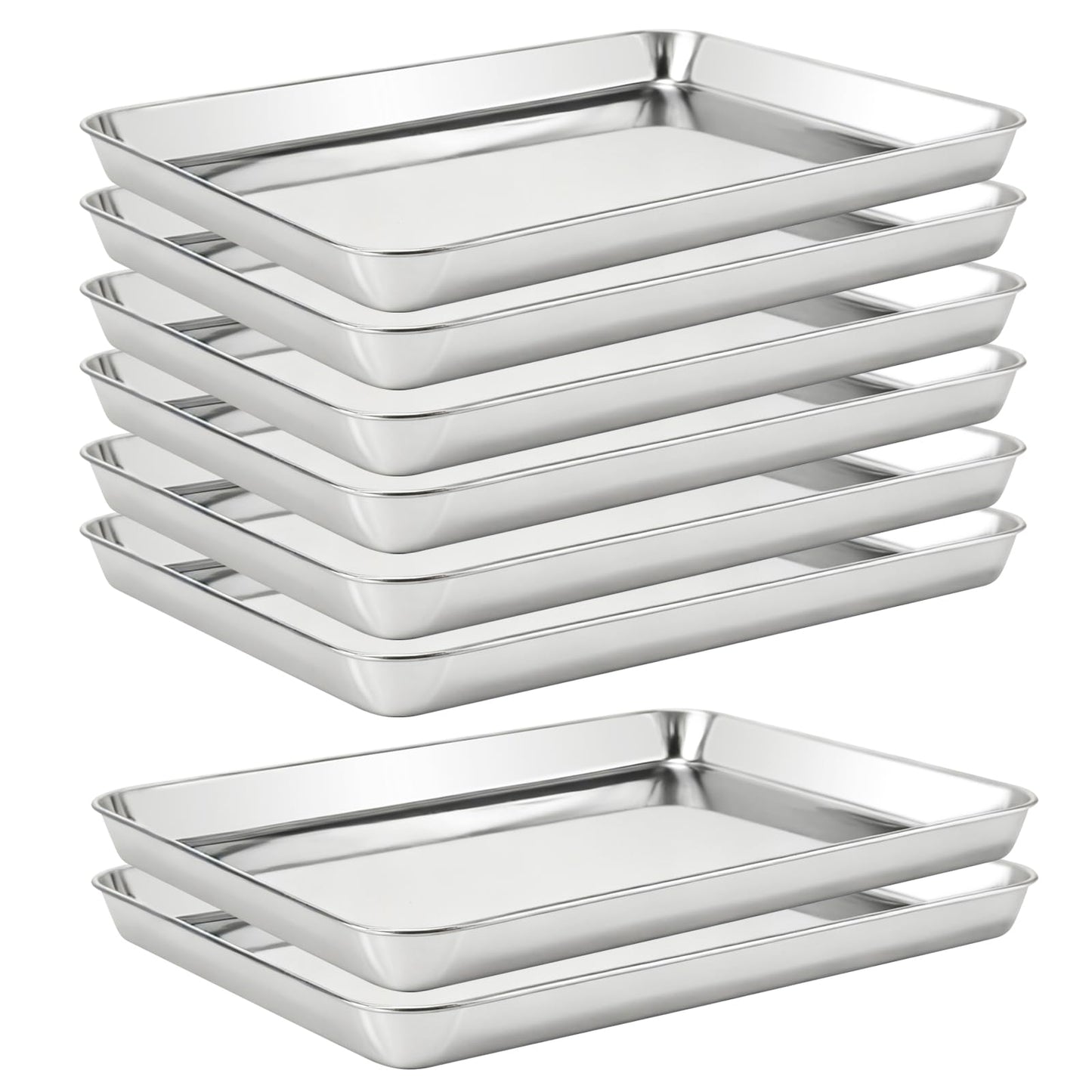 LEXININ Baking Sheet Set, 11.8 x 15.7 x 1 Inch, 8-Piece Stainless Steel Cookie Pan, Silver