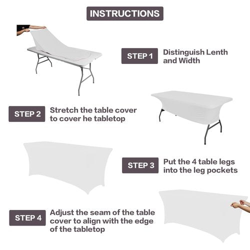 IVAPUPU 2 Pack 8FT Spring Table Cloth for Rectangular Fitted Events Stretch White Table Covers Washable Spandex Tablecloth Protector for Party, Wedding, Cocktail, Banquet, Festival
