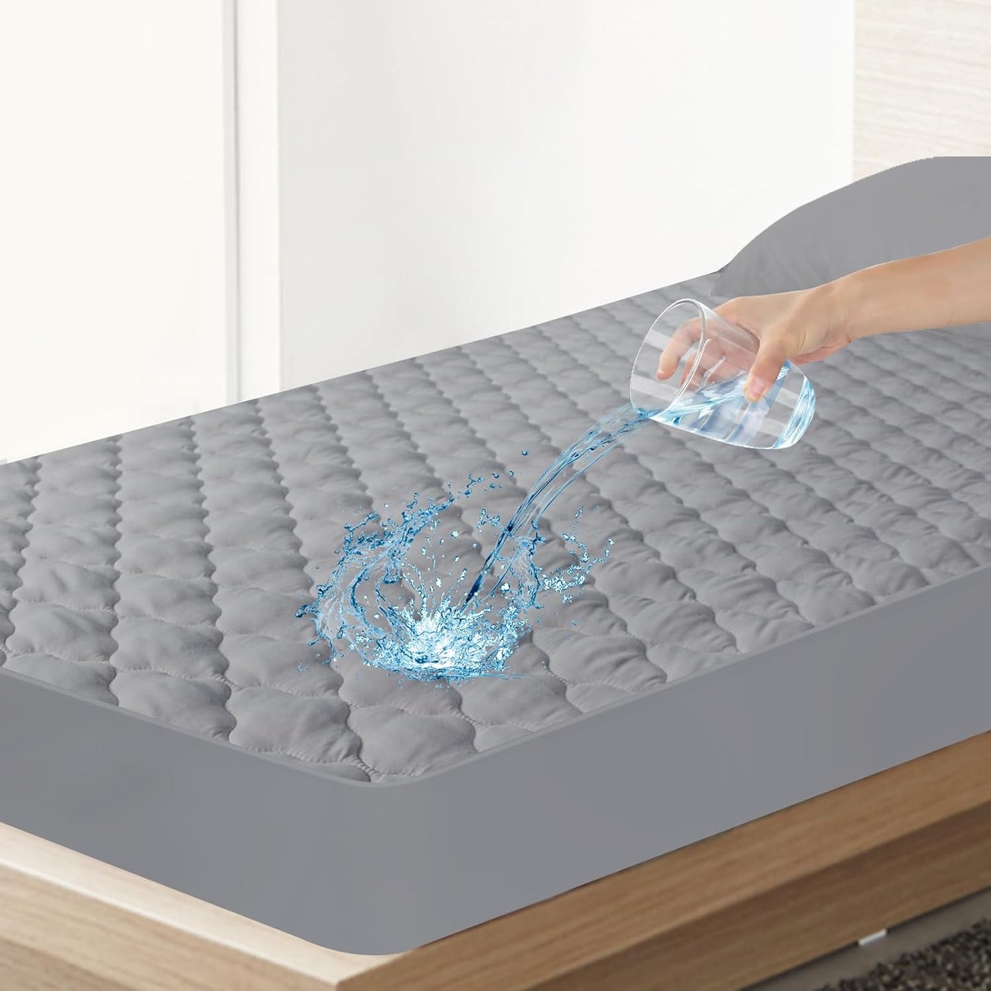 Skiennix Twin Mattress Protector Pad - Waterproof & Breathable Quilted Cover | Cooling Deep Pocket Gray