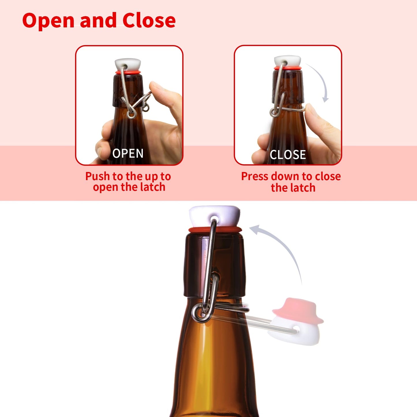 Zelomithe 16oz Amber Glass Bottles with Airtight Rubber Seal Flip Caps (10 Pack),Swing Top Glass Bottles for Home Brewing, Kombucha, Beverages, Oil, Vinegar, Vanilla Extract,Water, Soda, Kefir