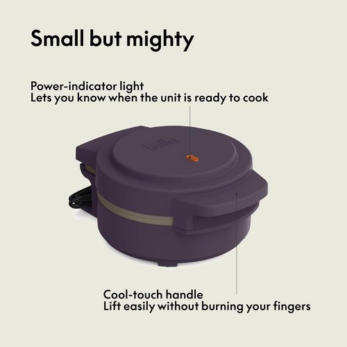 Bella Mini Waffle Maker - EverGood™ Ceramic Nonstick, Cool Touch Handles, 350 Watt, Plum Color