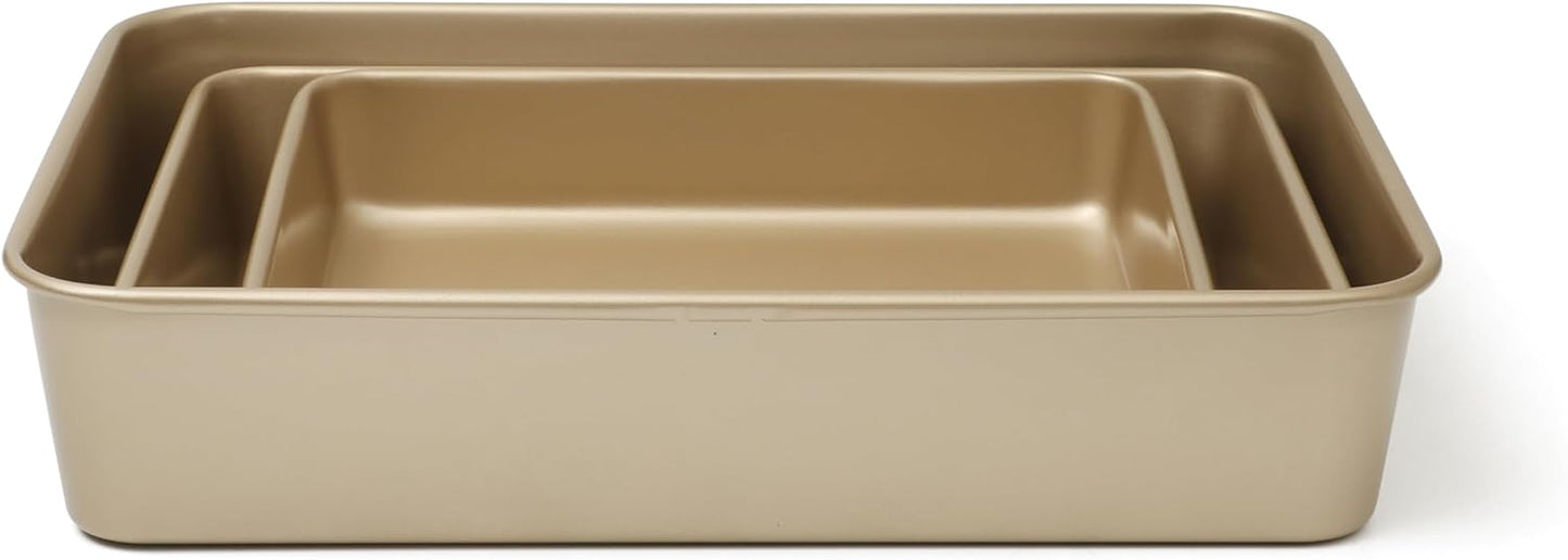 Martha Stewart Gallen 3-Piece Baking Pan Set | Nonstick Ceramic & Carbon Steel | 13", 15", 17" - Champagne