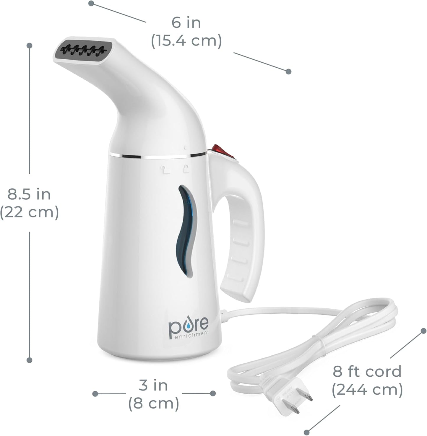 Pure Enrichment Portable Fabric Steamer - Fast-Heating Handheld Travel Garment Steamer | Safe on All Fabrics, Lightweight, Auto Shut-Off (White)