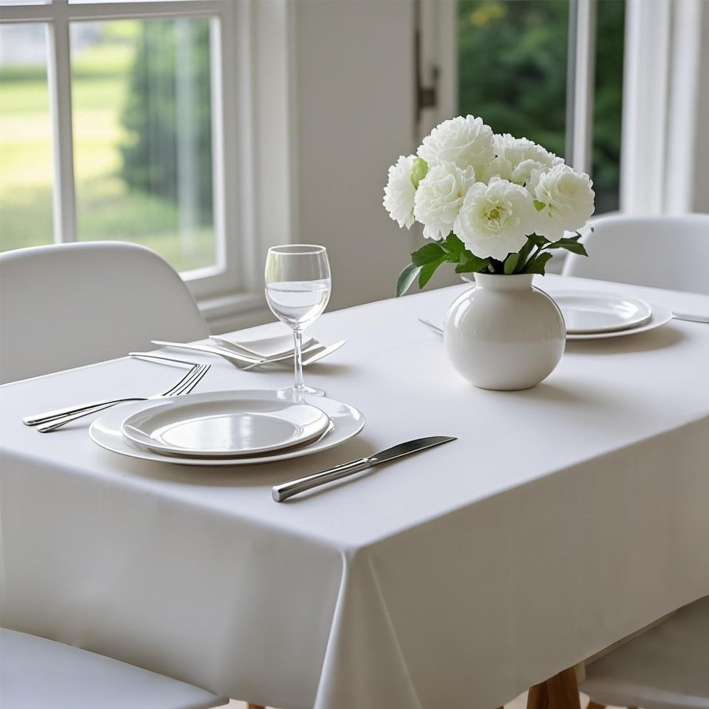 MRJ Polyester Tablecloths for Rectangle Tables 70 X 120 Inch White Washable Table Clothes for Cafe Camping Housewarming