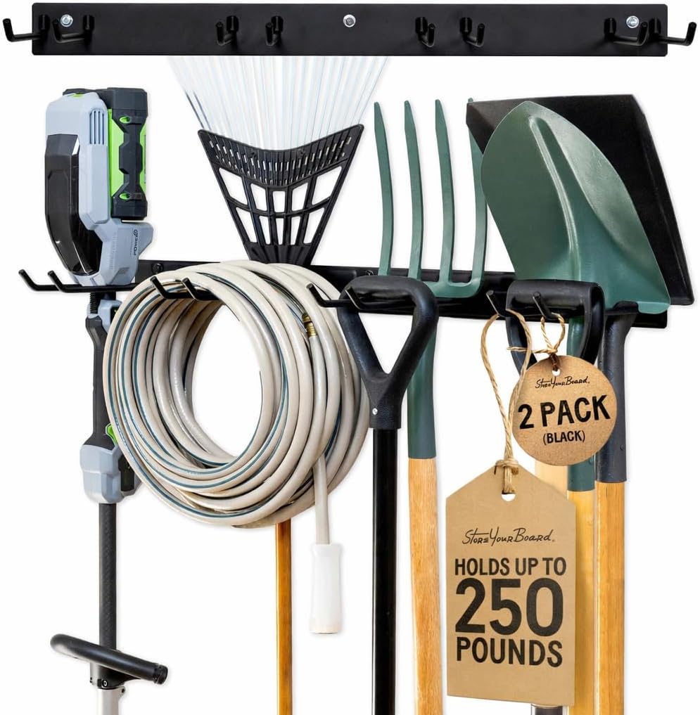 StoreYourBoard 72" Garage Tool Organizer Wall Mount - Heavy Duty Storage Rack for Yard Tools | 8 PVC Coated Hooks