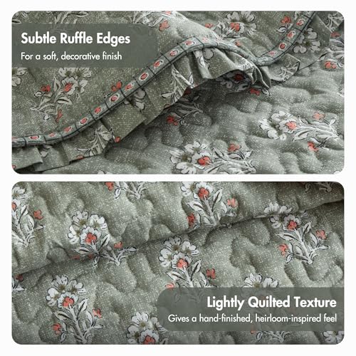 Madison Park Vintage Floral Reversible Bed Quilt Set King Cal Green Sage