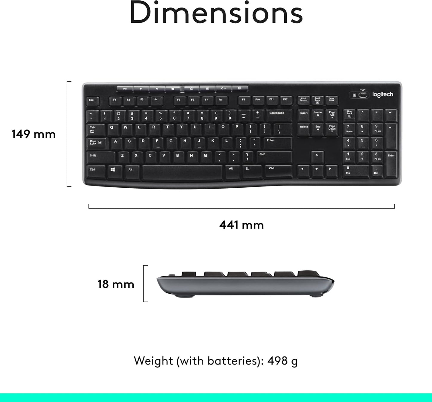 Logitech MK270 Wireless Keyboard & Mouse Combo - Compact Design, 2.4 GHz, 8 Multimedia Keys, Black