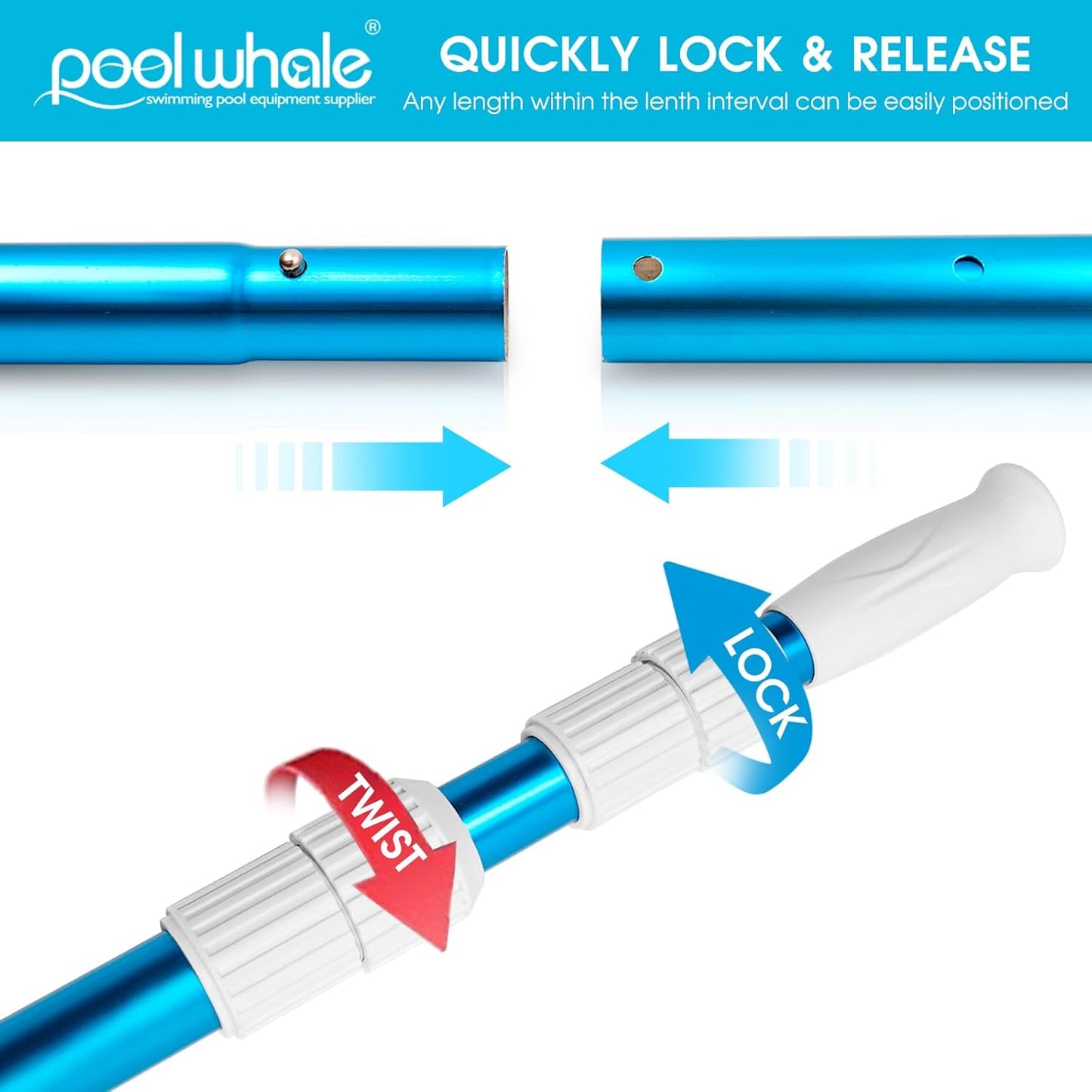 POOLWHALE Pool Skimmer Net - 15ft Telescopic Pole for Efficient Pool Cleaning