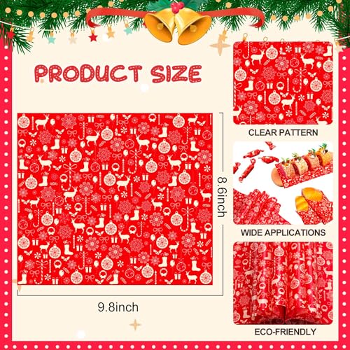 Christmas Wax Paper Sheets Red Snowflakes 100 Pcs Holiday Food Wraps