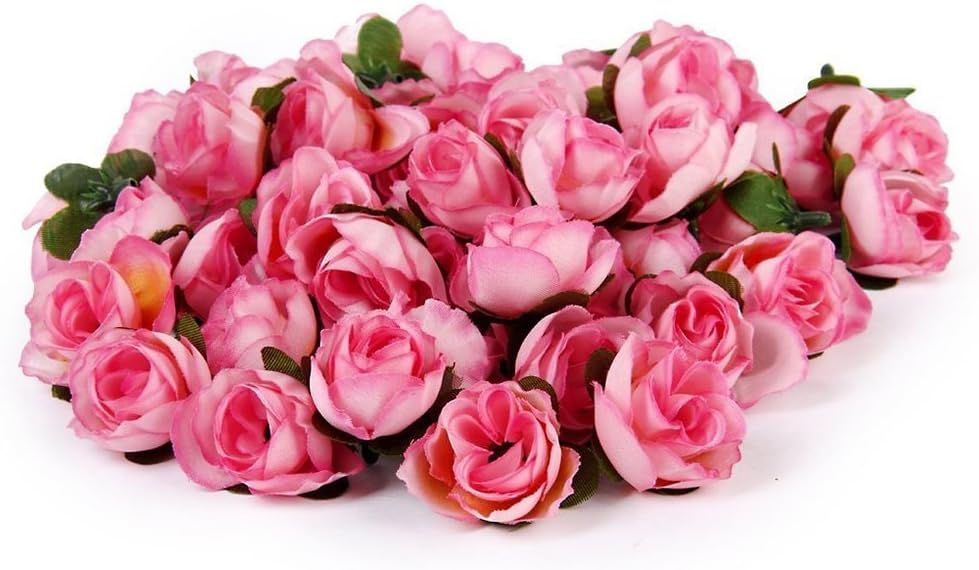 50pcs Pink Artificial Rose Flower Heads for Wedding Decorations - Tinksky