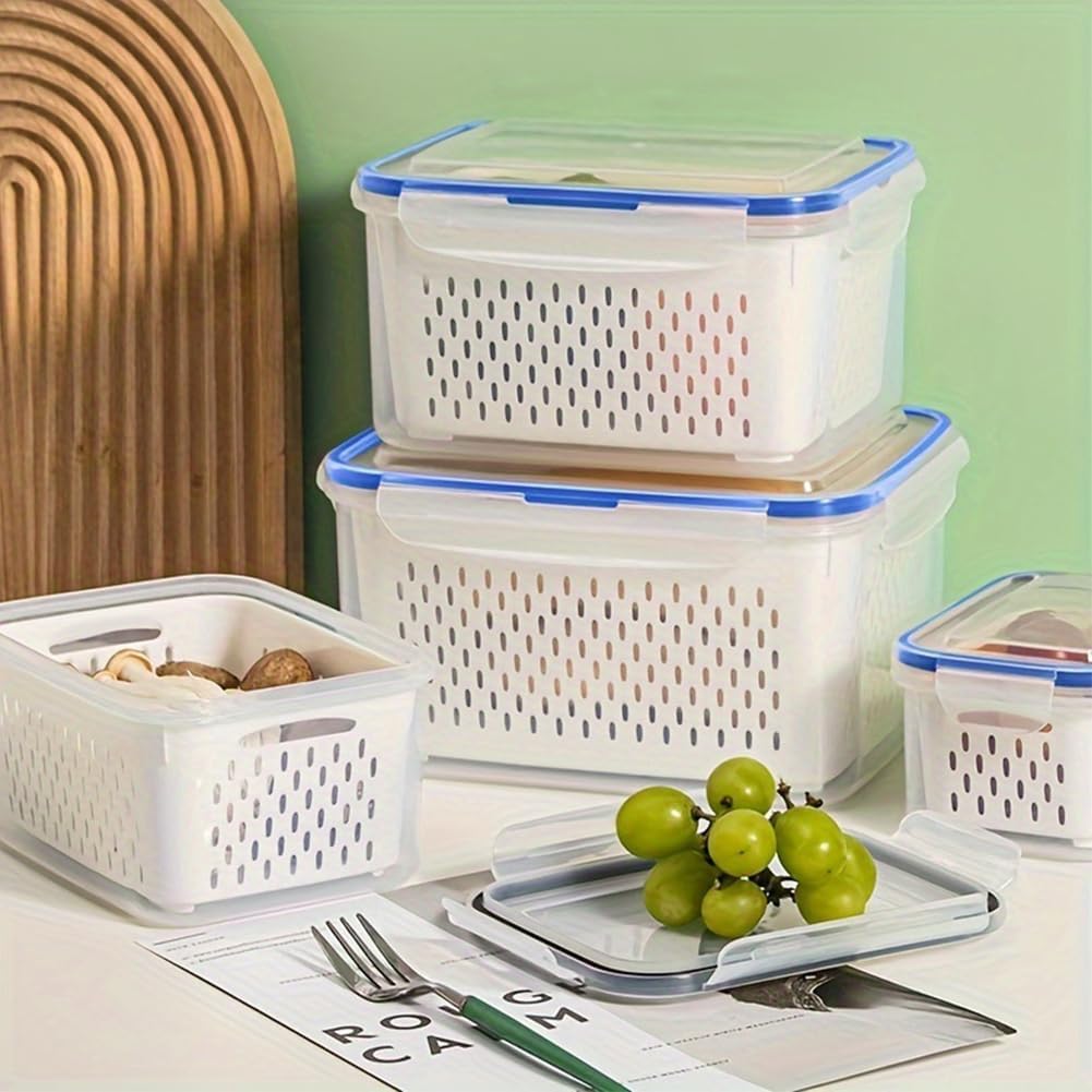 Skiennix 2-Pack Fruit Storage Containers - Removable Colanders, Dishwasher & Microwave Safe, Keeps Produce Fresh