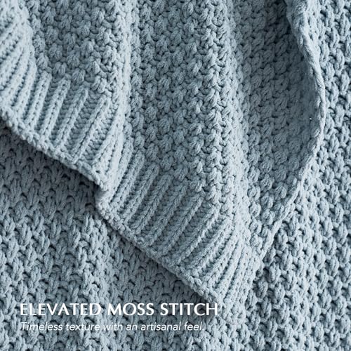 Chunky Chenille Knit Throw Blanket - 50 x 60 Chambray Blue - Soft & Cozy